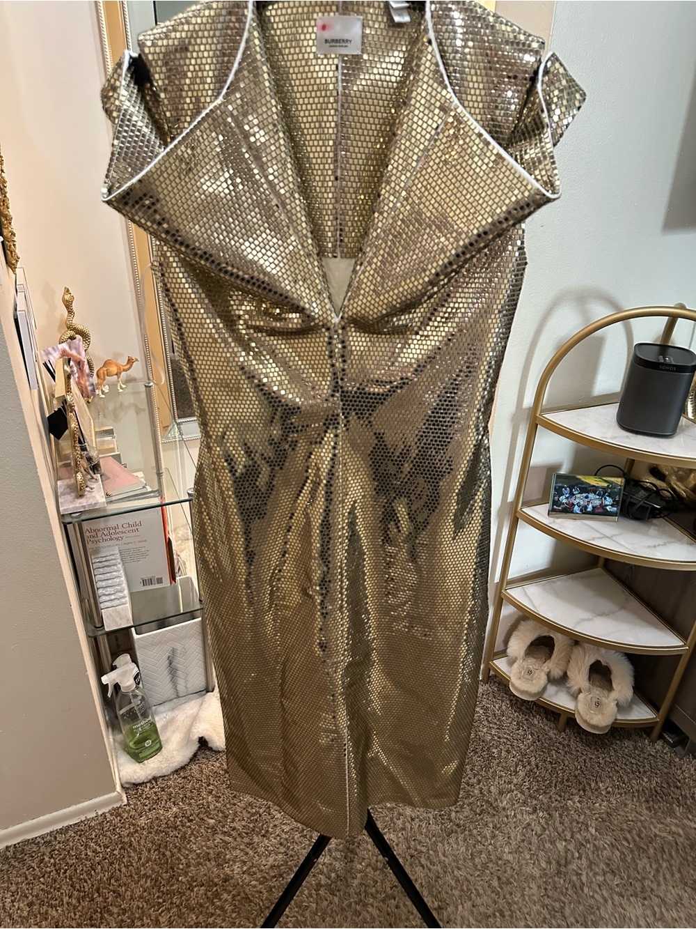 Burberry Metallic Gold Paillette Metal Mesh Dress Limited Runway NWOT See Video!
